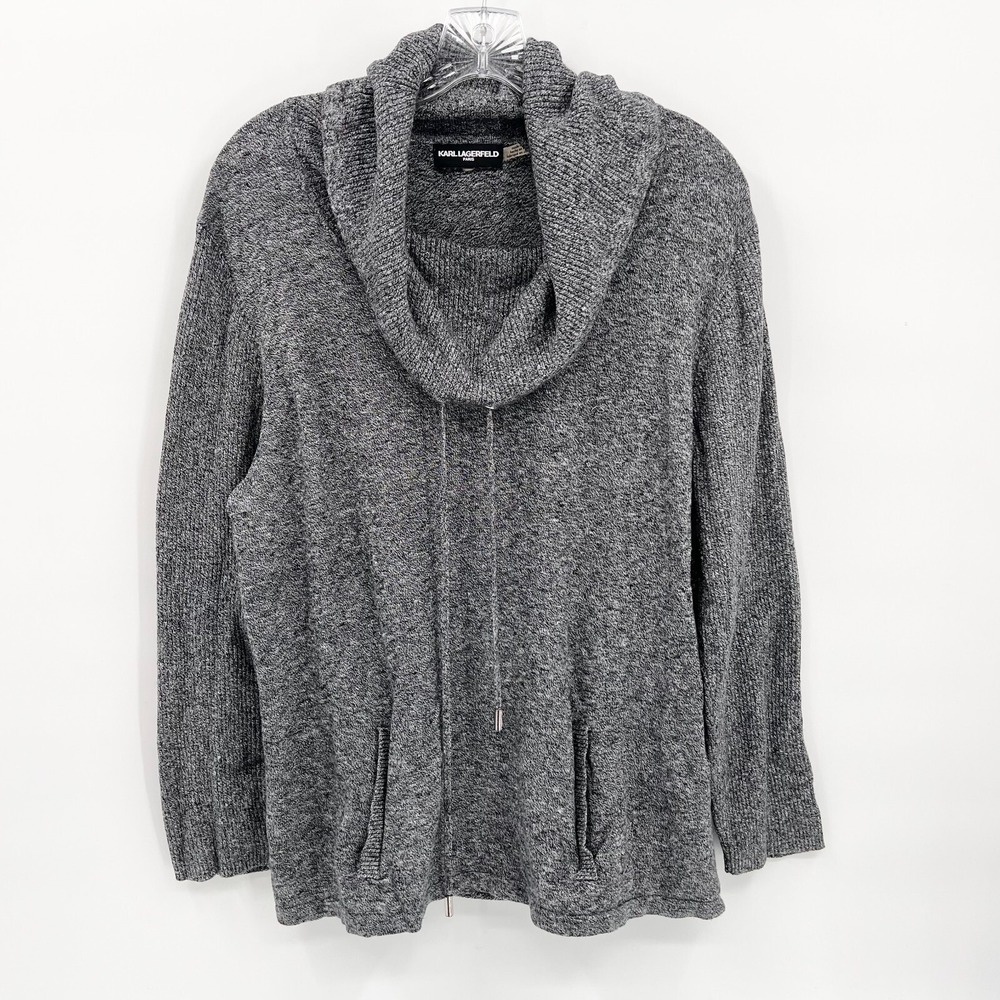 KARL LAGERFELD Paris Women's M* Heather Black Long-Sleeve Cowl Neck Knit Sweater